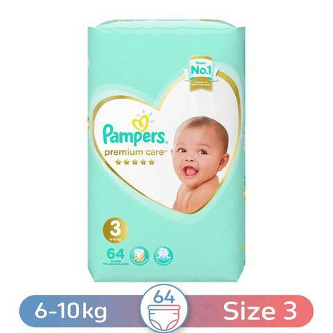 حفاضات بامبرز بريميوم كير مقاس 3، 64 حفاضة - عبوتان